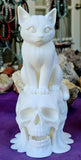 LG. 3D Printed Cat Perched on Skull Decor