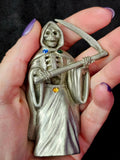 Vintage Antique Pewter Grim Reaper w/Gem Accents ✨⚰️💀☠️🔮💎