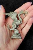 Antique Vintage Pewter Dragon Perched on Skull Figurine w/Red Eyes
