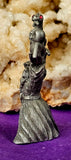 Vintage Antique Pewter Wizard Figurine with Dragon, Owl & Crystal Ball