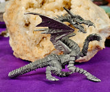 LG. Vintage Antique Pewter Dragon Wearing Armor Detailed w/Green Eyes 💚🐉🐲🩶