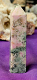 American Rhodonite aka Pink Opal & Green Tourmaline Obelisk Crystal Tower 💚✨😍🤯🩷
