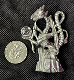 Vintage Antique Pewter Dragon Skeleton Figurine Holding Crystal Sphere 🔮✨🐲🐉💀☠️