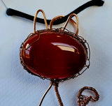 Handmade Copper Wire Wrapped Red Agate Crystal Cat Silhouette Necklace ✨❤️📿🐈🐾😻