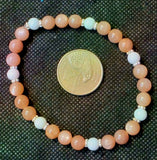 Handcrafted Peach Moonstone & White  Jade Crystal Stretch Bracelet 🤍✨📿🍑