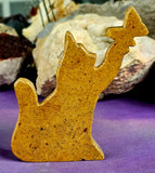 Yellow Jasper Crystal Cat w/Butterfly Stone Carving