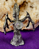 Vintage Antique Pewter Dragon Skeleton Figurine Holding Crystal Sphere 🔮✨🐲🐉💀☠️