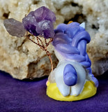 Sleeping Unicorn on Yellow Cloud w/Wire Wrapped Amethyst Crystal Tree ✨🌳💜🦄💛☁️