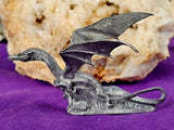 Vintage Antique Pewter Dragon Figurine w/Green Eyes 💚🐉🐲✨🩶🗡️