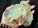XL Caribbean Calcite Crystal Frog on Flower Carving ✨🐸🤯🤩💎🐚🌊🪸🐸
