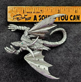 LG. Vintage Antique Pewter Dragon Wearing Armor Detailed w/Green Eyes 💚🐉🐲🩶