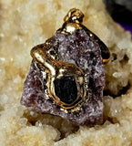 Raw Strawberry Quartz w/Black Tourmaline Gold Coated Necklace 📿🍓🩷🖤✨