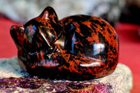 Mahogany Obsidian Sleeping Kitty Carving 🖤🐾🐈‍⬛❤️