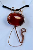 Handmade Copper Wire Wrapped Red Agate Crystal Cat Silhouette Necklace ✨❤️📿🐈🐾😻