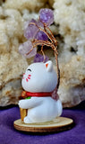 Fortune Kitty Waving w/Wire Wrapped Amethyst Crystal Tree
