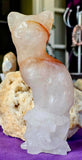 XL Red Hematoid Quartz Crystal Kitty Cat Sitting on Skull ☠️💀🐈🐾🤩✨🤯💎🤍❤️