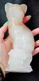 XL Red Hematoid Quartz Crystal Kitty Cat Sitting on Skull ☠️💀🐈🐾🤩✨🤯💎🤍❤️