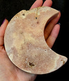 LG. Pink Amethyst Crystal Crescent Moon w/Druzies ☪️✨🌙🩷