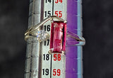 925 Sterling Silver Ring with Rectangular Pink Tourmaline & Round White Sapphire Gemstones ✨🤍🩷💍