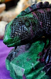 XL Zoisite & Ruby Crystal Lizard on Rock Carving 💚🦎✨🤯🩷🪨
