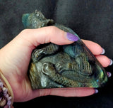 LG. Rainbow Flash Labradorite Crystal Lizard Basking on Rock Carving #2 🦎🩶🌈🪨✨🤩