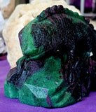 XL Zoisite & Ruby Crystal Lizard on Rock Carving 💚🦎✨🤯🩷🪨