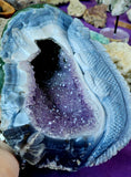 GIGANTIC & HEAVY Amethyst & Blue Agate Crystal Cathedral w/Lizard Sculpture 🤯✨🦎💙☪️💜