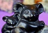 Black Obsidian & Yooperlite Crystal Koala Mother & Baby Stone Figurine Statue 🖤🐨✨🎍