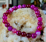 Hot Pink Dyed Agate Crystal Stretch Bracelet ✨📿🩷