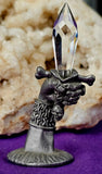 Antique Vintage Pewter Spoontiques M1645 Arm Holding Crystal Sword w/Red Gemstone Ring