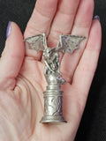 Vintage Antique Pewter Gargoyle Figurine On Pedestal