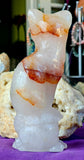 XL Red Hematoid Quartz Crystal Kitty Cat Sitting on Skull ☠️💀🐈🐾🤩✨🤯💎🤍❤️